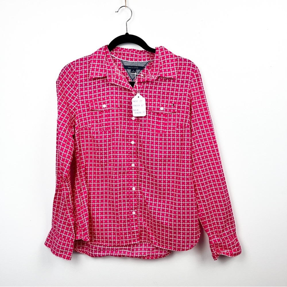 Tommy Hilfiger Long Sleeve Pink & White Patterned Button-Up
